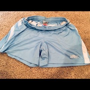 Workout soccer style shorts light blue.